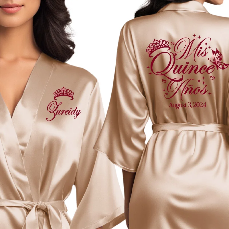 Champagne Gold Mis Quince Años Robes, Pretty Quinceañera Robes, Robes for Mama de Quince | Quinceañera Gift