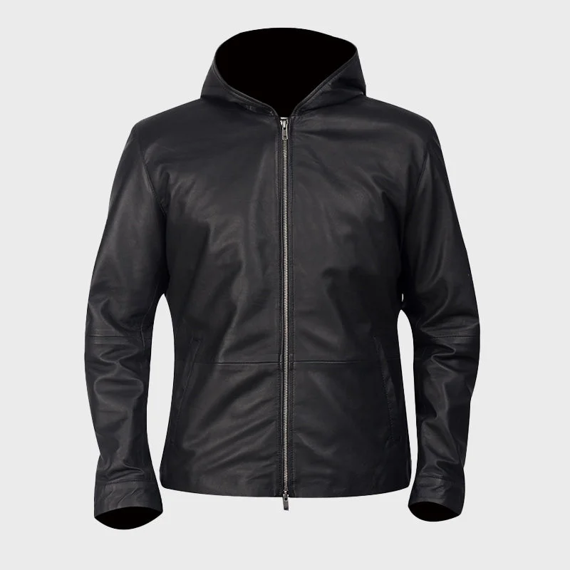 Men's Andy Matte Black Hooded Leather Jacket