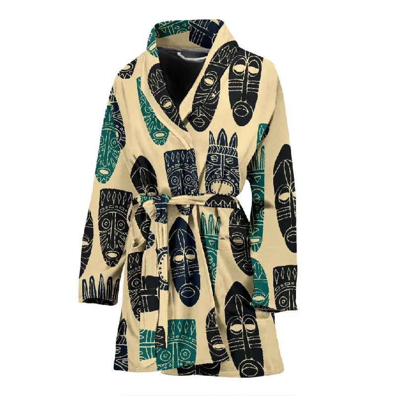 Totem Mask Print Pattern Women Long Robe