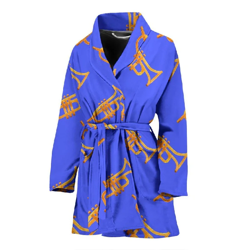 Trumpet Blue Pattern Print Women Long Robe