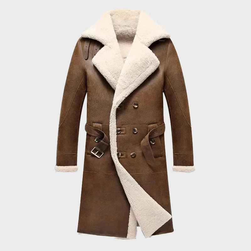 Women's Brown Military Shearling Sheepskin Leather Coat