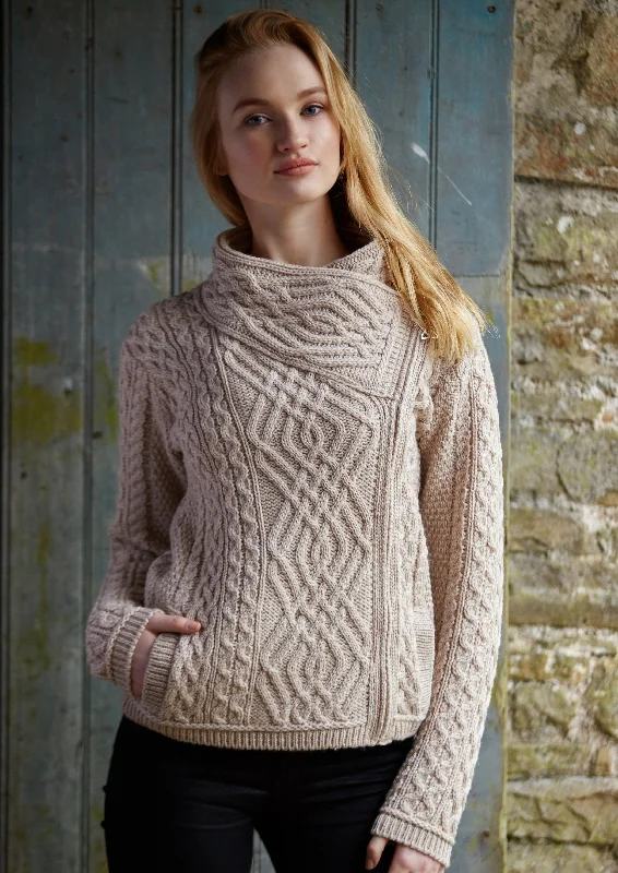 Aran Cable Knit Side Zip Jacket | Oatmeal