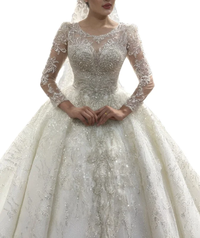 Glamorous Ballgown Wedding Gown with Sequin Accents and Layers of Tulle, Lace and Beading