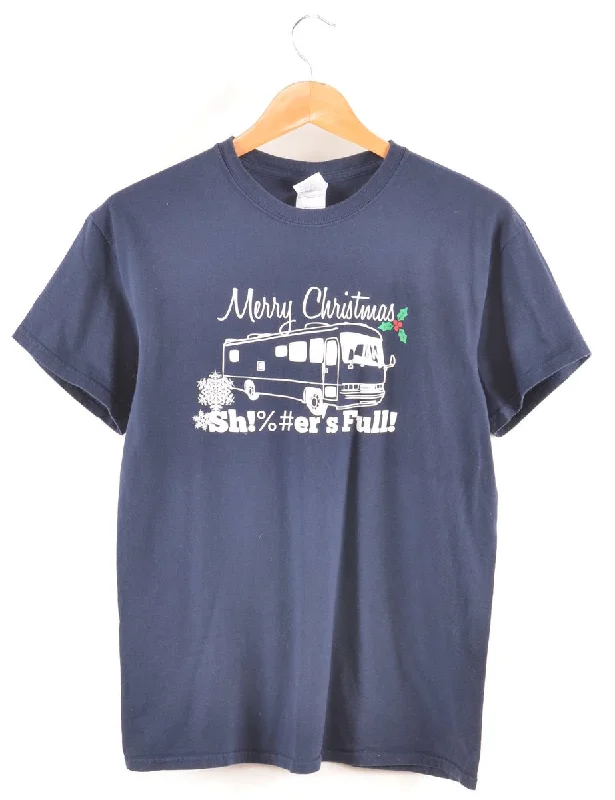 Navy Merry Christmas Printed T-shirt - M